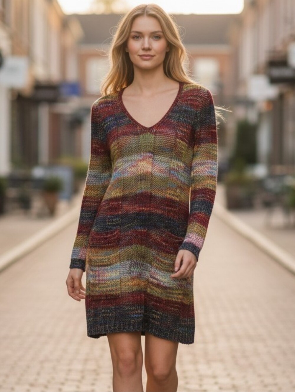 Ultra Flirt Babydoll Bohemian Striped Knit Dress
